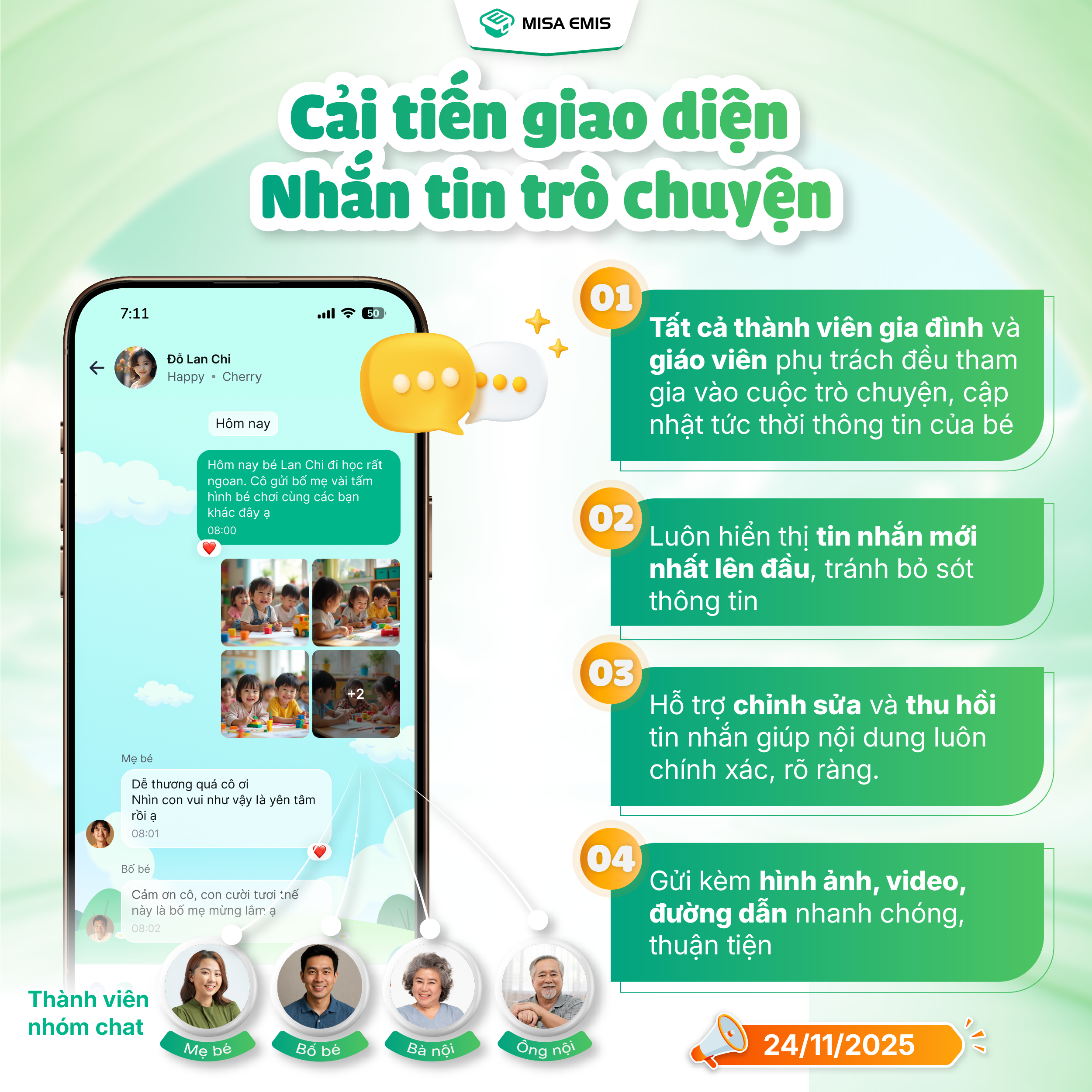 MISA EMIS chính thức nâng cấp giao diện Nhắn tin trò chuyện, giúp việc trao đổi thông tin về bé nhanh hơn – rõ ràng hơn – kết nối hơn mỗi ngày