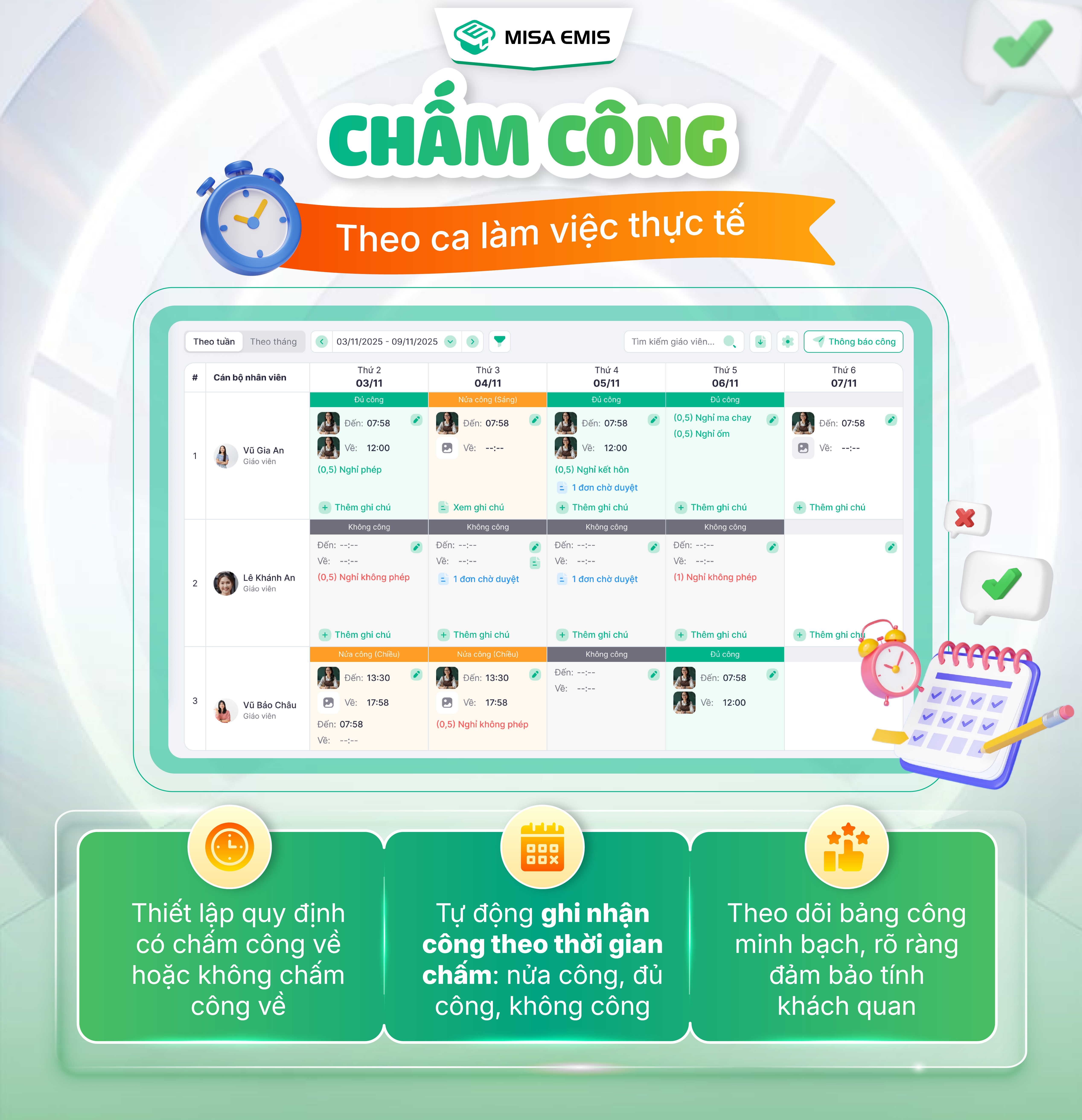 MISA EMIS CẬP NHẬT GIẢI PHÁP CHẤM CÔNG THEO CA THỰC TẾ