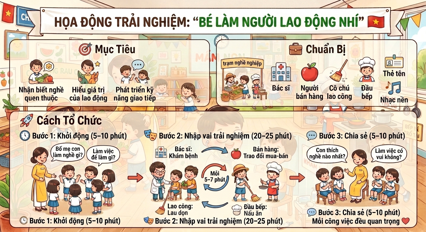 hướng dẫn chi tiết triển khai hoạt động bé làm người lao động nhí cho lớp học mầm non