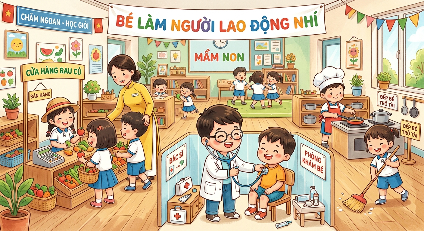 hướng dẫn triển khai lớp học mầm non 3-6 tuổi về quốc tế lao động 1/5