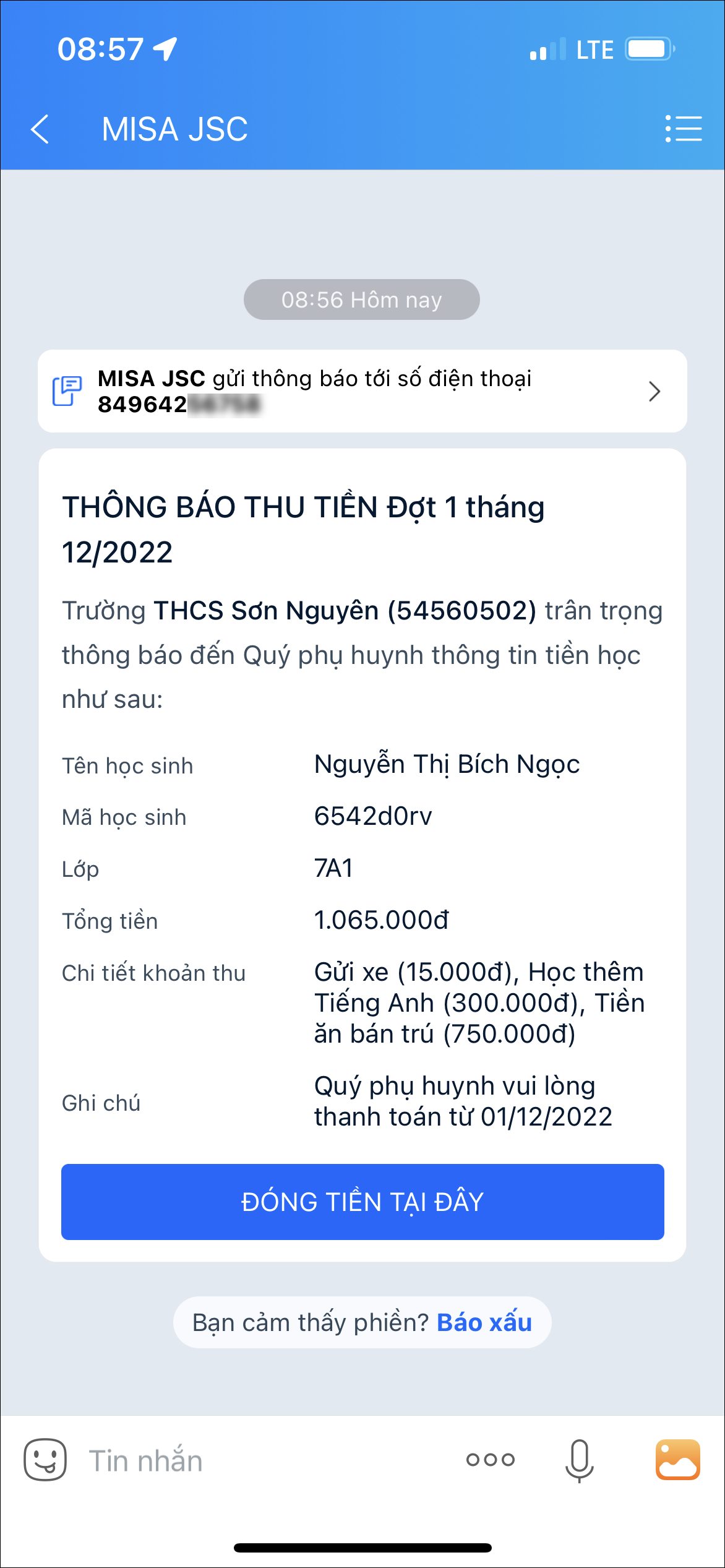 Thanh toán tiền học trực tuyến